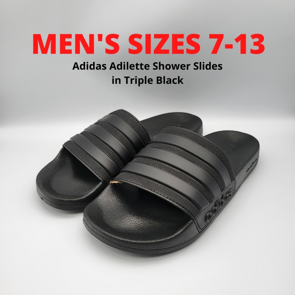 NEW Men's Adidas Shower Slides in Triple Black